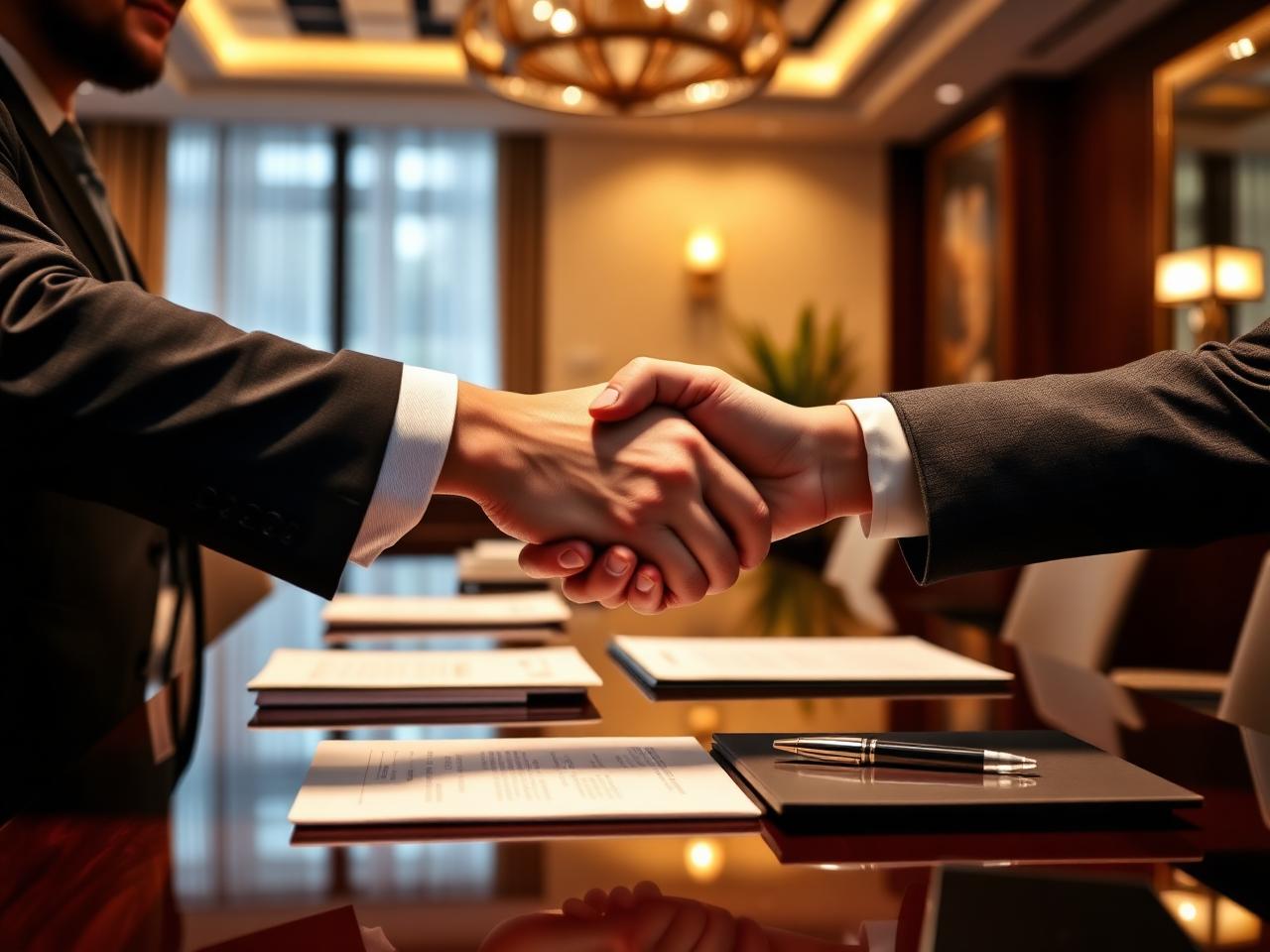 Business owners closing an M&A handshake