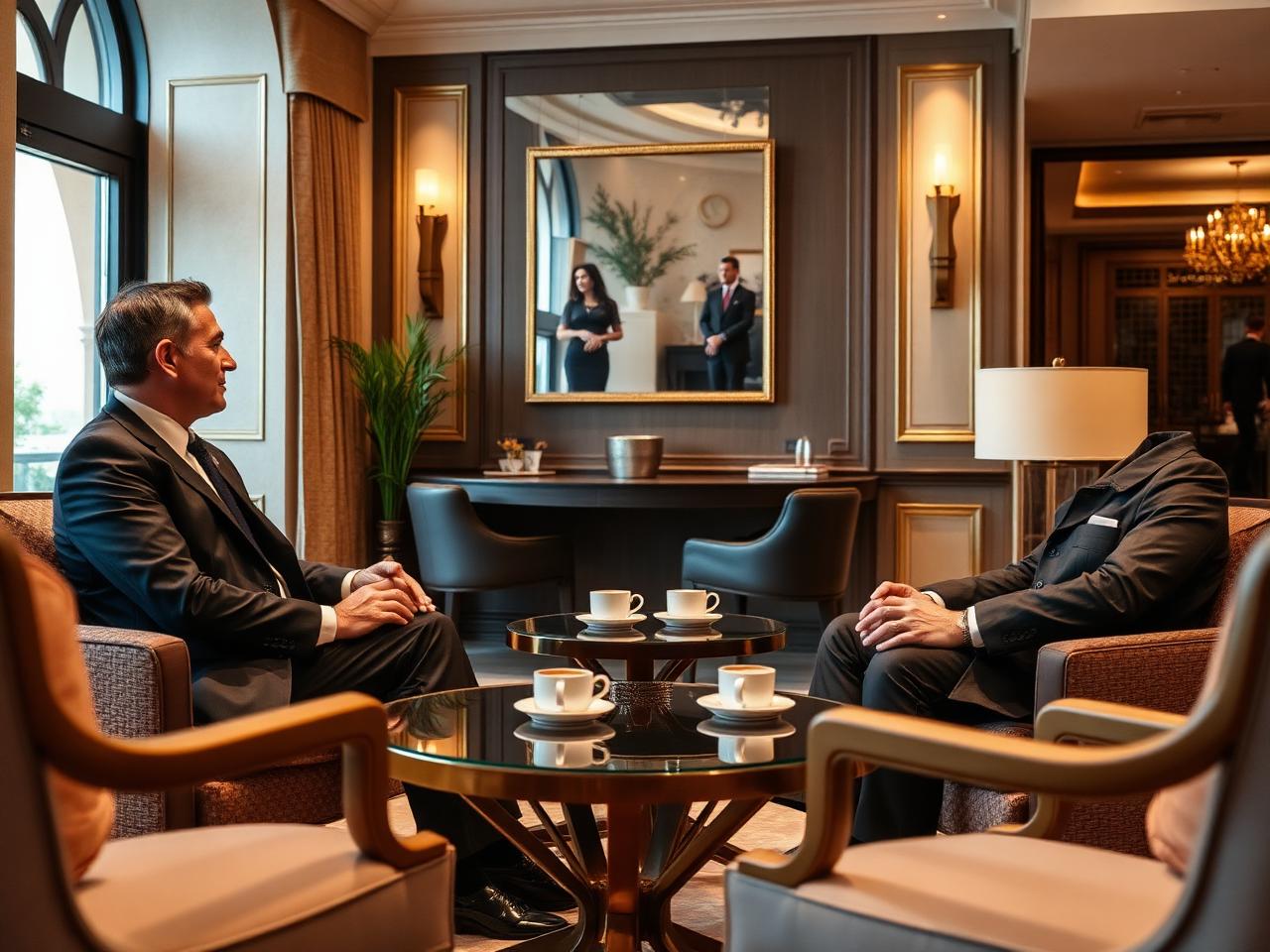 Private business meeting in a family office lounge