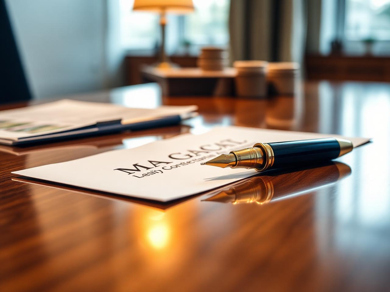 Signed M&A deal contract on a polished conference table